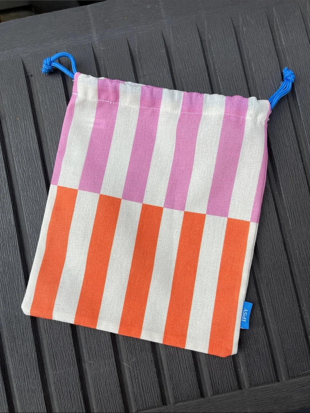 Ipsy - Striped Pink and Orange Makeup Bag